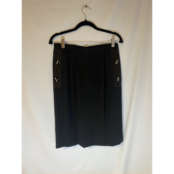 Vtg Y2K Givenchy Nouvelle Boutique Black Pencil Skirt Rhinestone Buttons - Picture 1 of 4